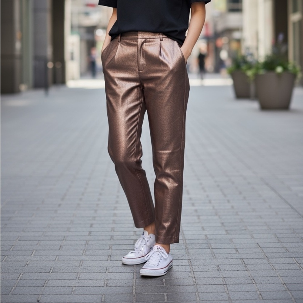 Zara Metallic Gold Brocade Pants